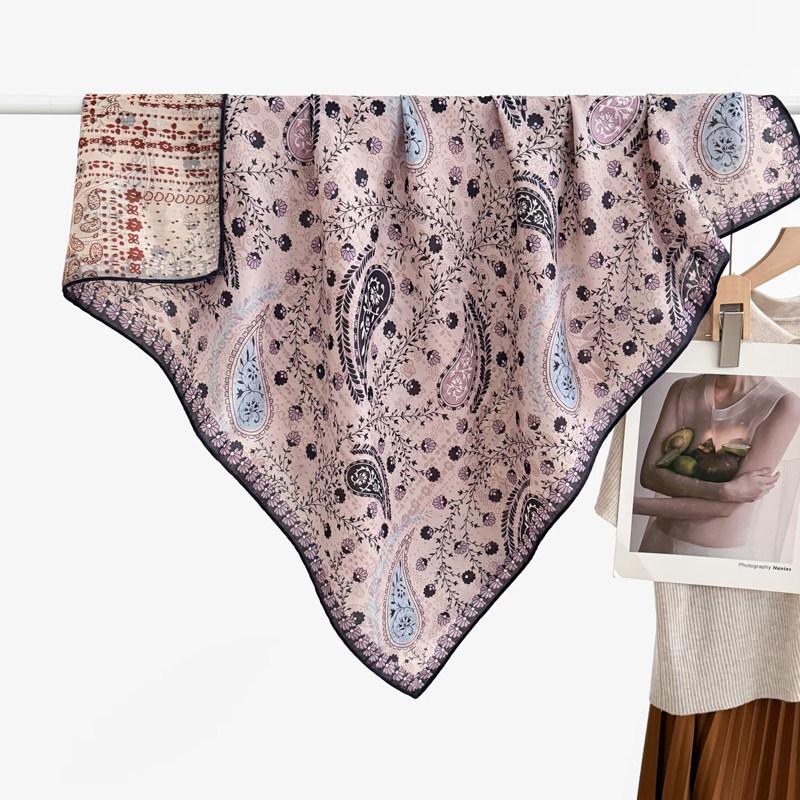 91 Retro Double-sided Velvet Large Square Scarf Women's New Spring and Autumn Foreign Style Fashion Cashew Flower Silk Scarf Neck Scarf Shawl