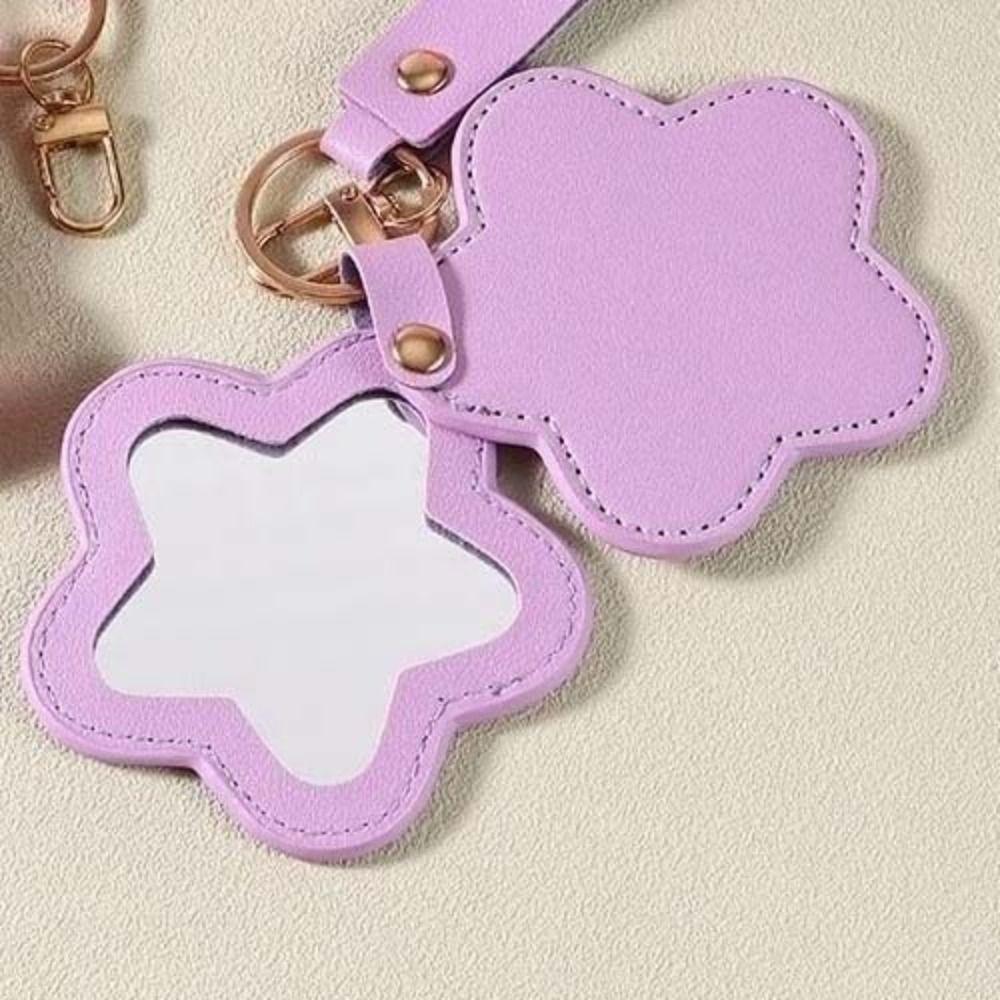 Rotate Small Mirror Stars Shape Makeup Mirror PU Leather Colorul Star Keychain  Graduation Gift