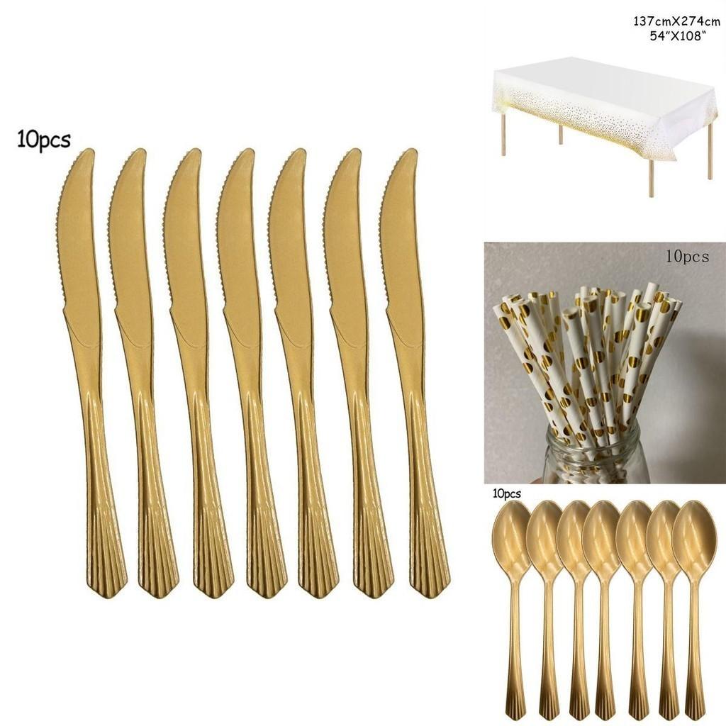 Elegant Gold Polka Dot Stamping Happy Birthday Party Decor Supplies Disposable Tableware Set