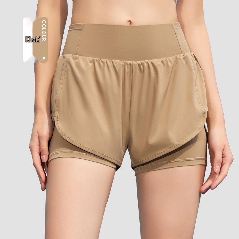 

Women s Summer Colorblock Quick-Dry Yoga Shorts with Three Pockets and Anti-Exposure Design