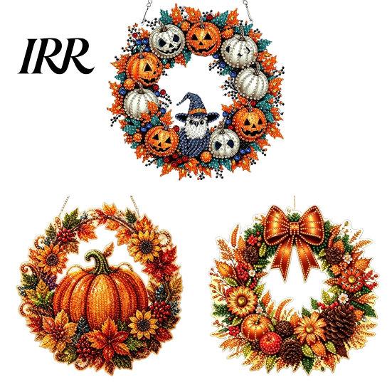 Durable Hanging Ornament Fall Pumpkin Sunflower Wreath Decor, Acrylic Hand Painted Fine Workmanship Decor Window Ornament, Thanksgiving
