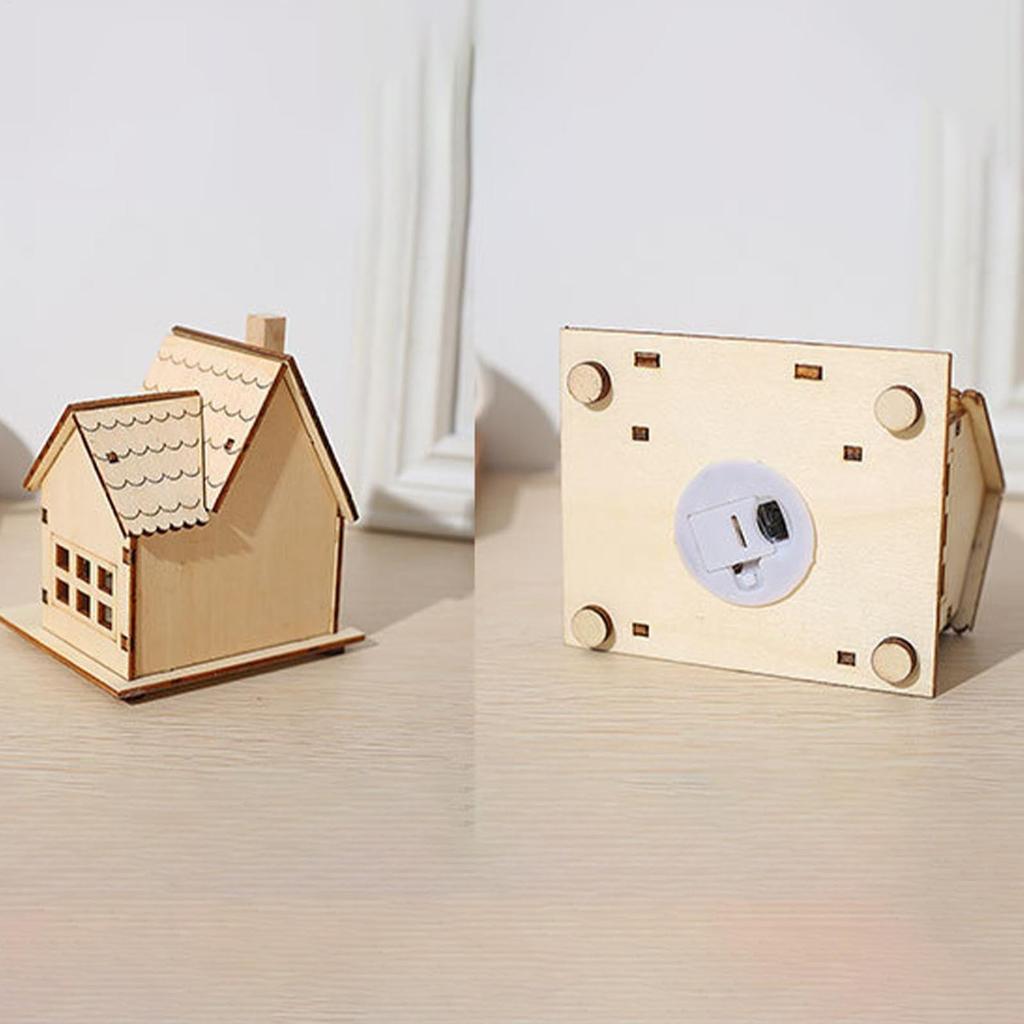 3PCS Wooden Village Houses LED Table Christmas Cabin Farmhouse Desktop Ornament Mini Wooden House for Holiday Home Decoration