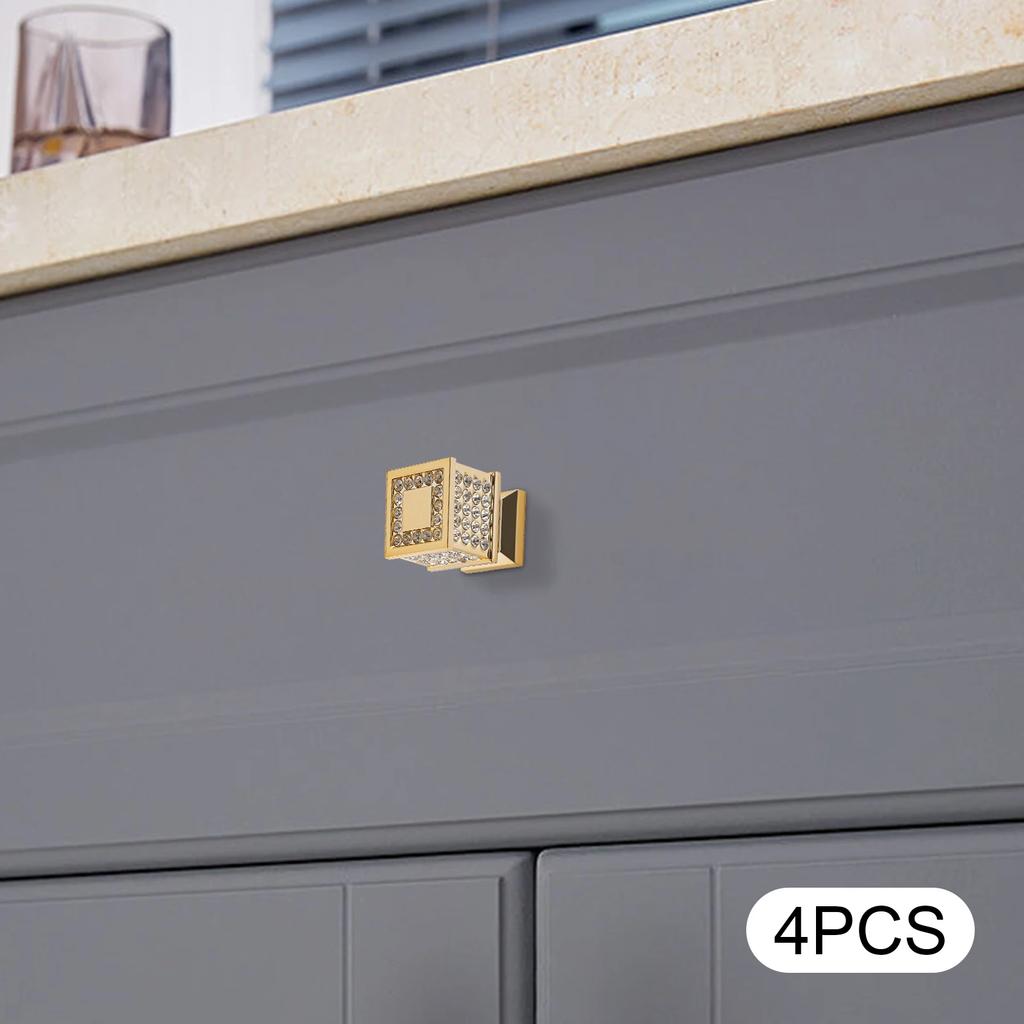 4pcs Gold Shiny Elegant Cabinet Knob 0.8*1.18inch, Square Threaded Connection Furniture Handles for Cabinets, Dressers, Drawers