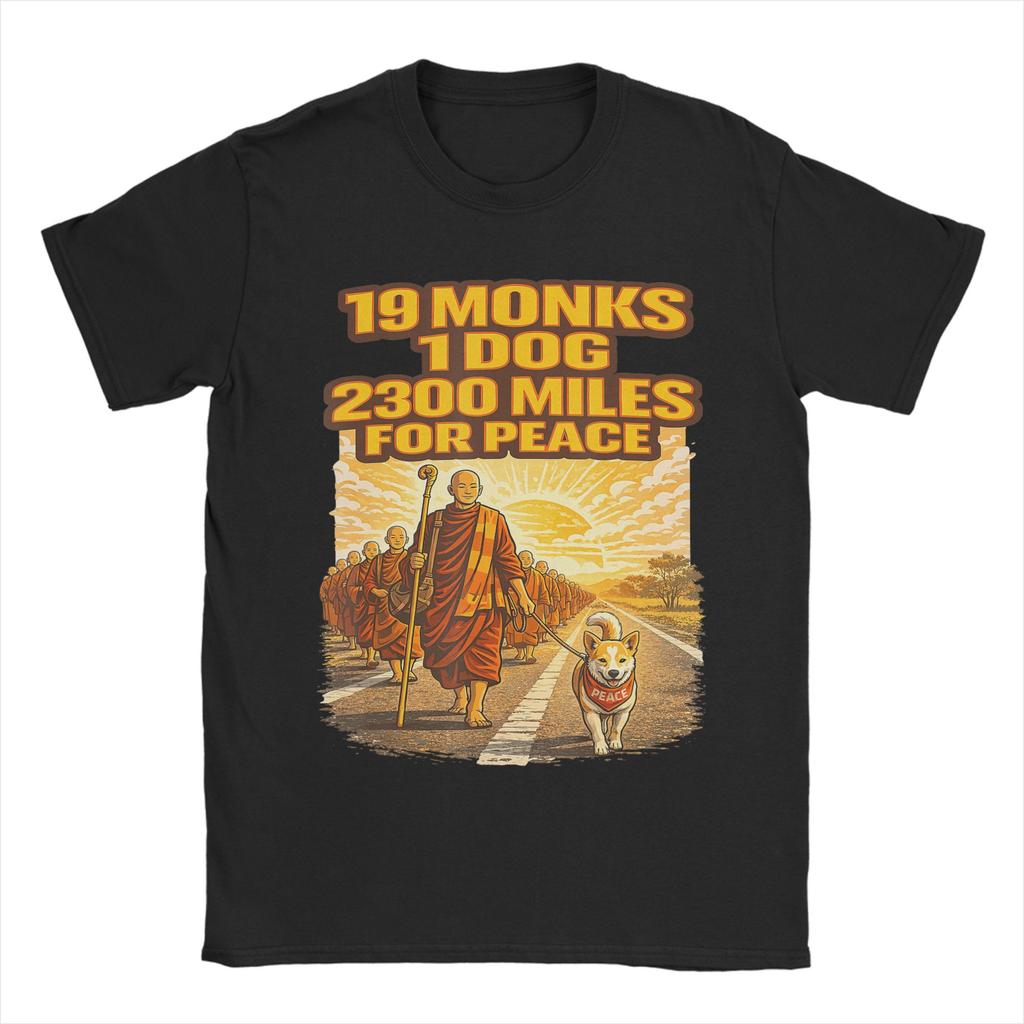 Mens Buddhist Monks Walk For Peace Aloka Dog T Shirt Cotton Clothing Novelty Short Sleeve Crew Neck Tees Gift Idea TShirt