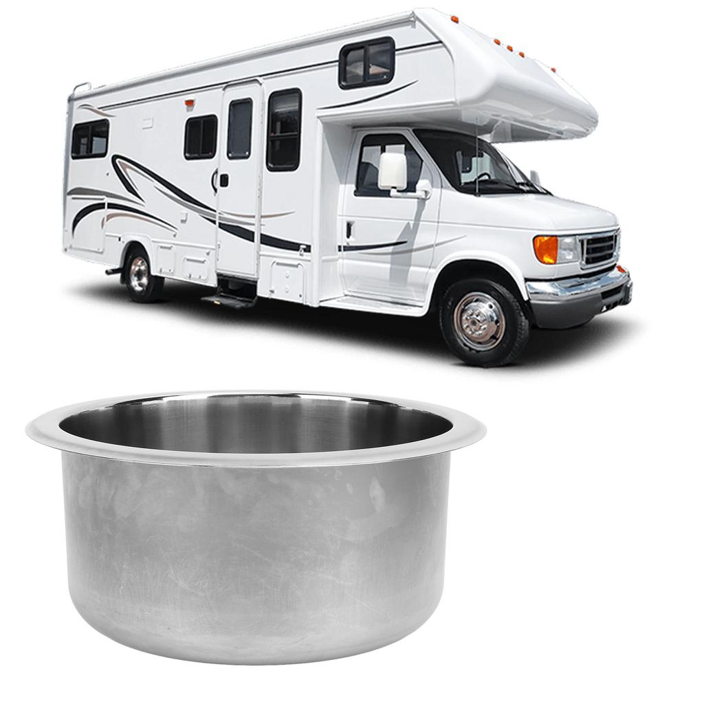 225x120mm 9 Inch RV Round Sink Wash Basin 304 Stainless Steel with 40mm Sewer Outlet for Boat Carava