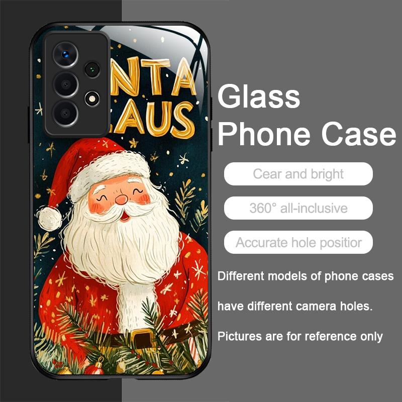 Süßes Weihnachts-Nikolaus-Muster Gehärtetes Glas Handyhülle für Samsung Galaxy A06 A55 A54 A53 A52 A36 A14 A15 A31 5G Y2K Hülle