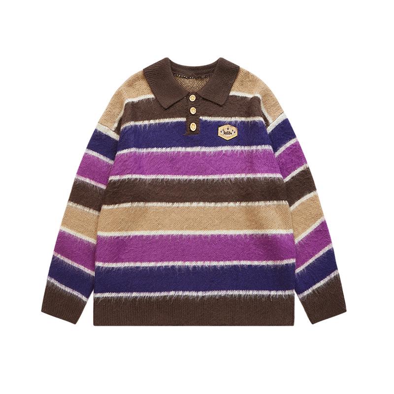 

INF Men s Retro Stripe Lapel Sweater: 2024 Autumn/Winter Warm, Loose, Knitted Men s Tops L