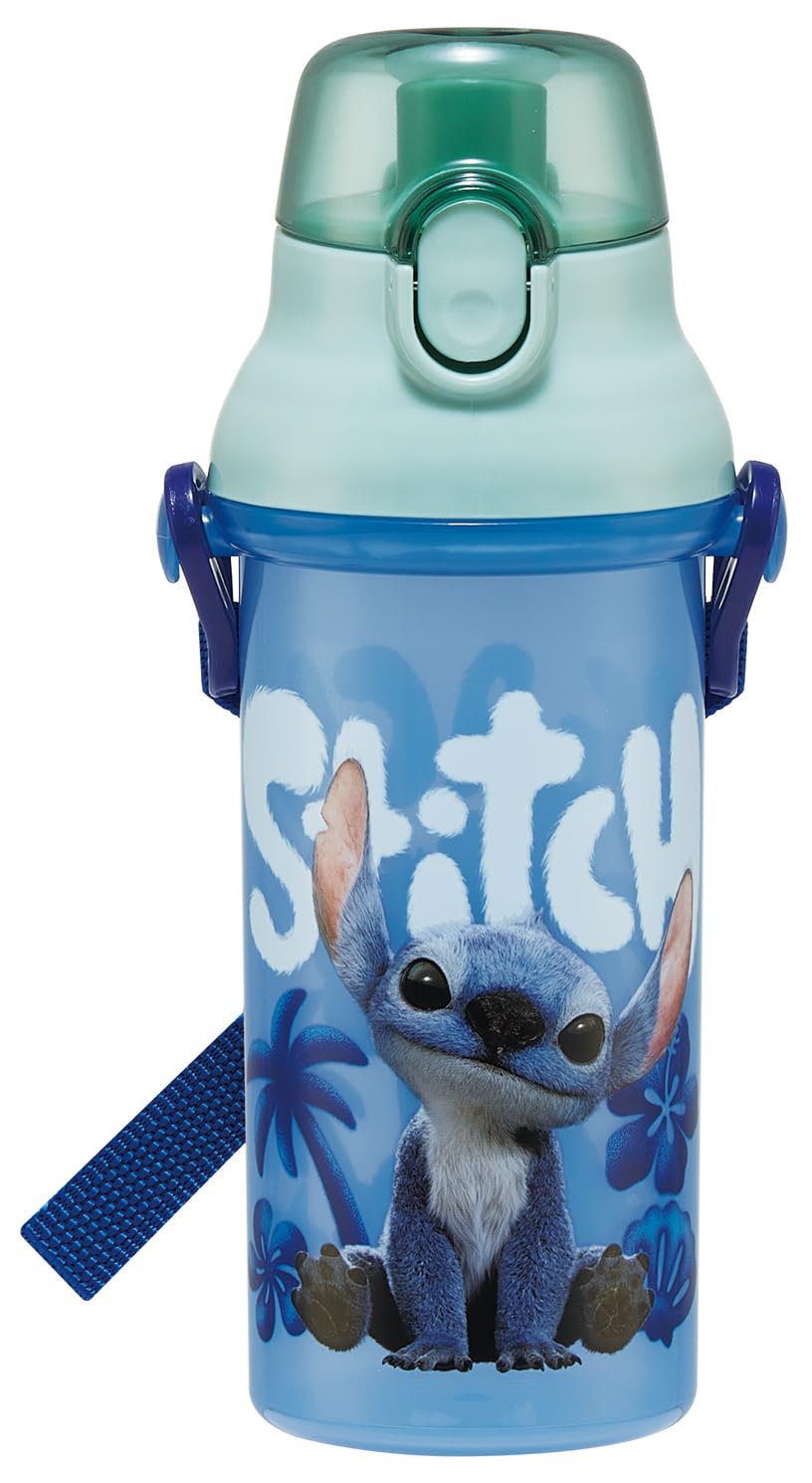

Skater Children s Water Bottle, 480ml, Direct Drinking, Plastic, One-Touch Operation, Dishwasher Safe, Made in Japan, Disney Lilo & Stitch Design,
