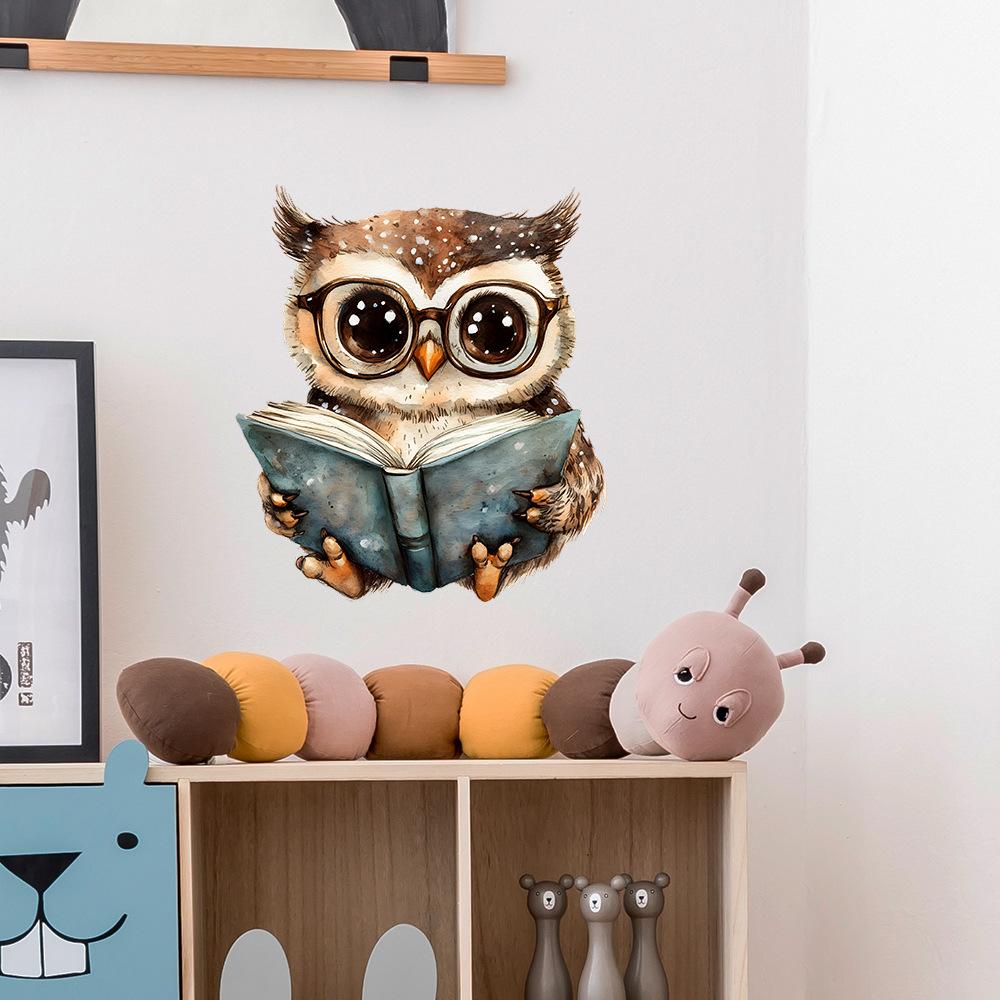 Cartoon Carefully Read The Book Owls Bedroom Study Home Background Decoration Wall Stickers