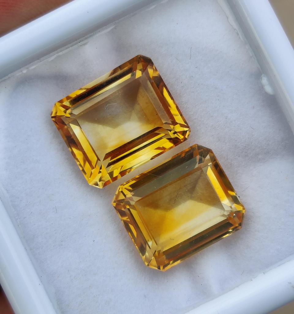 2 Pieces Emerald Cut Natural Citrine Faceted Gemstone, Loose 19.45 Carat Gemstone, 14x12x7 mm Size.
