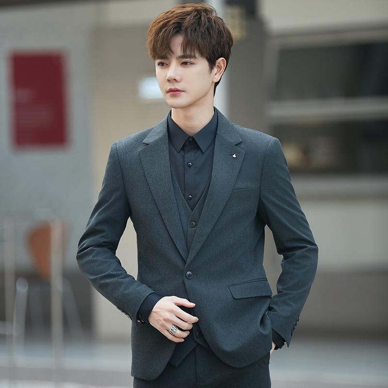 

Повседневный пиджак мужской элитный жилет тройка костюм жених свадебный хулиган красивый костюм облегающий вариант 4XL темно-серого