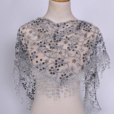Women Tassel Triangle Scarf For Church Prayer Shawl Embroidered Lace Veil Floral Headcovering Veils For The Church'S  160*50Cm