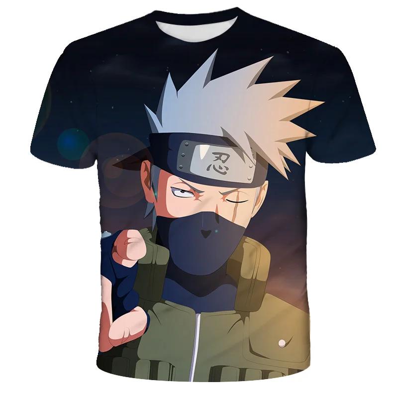 Summer Men's Japanese Anime Naruto 3D Printed T-shirt Children's Street Leisure Sports Large Top