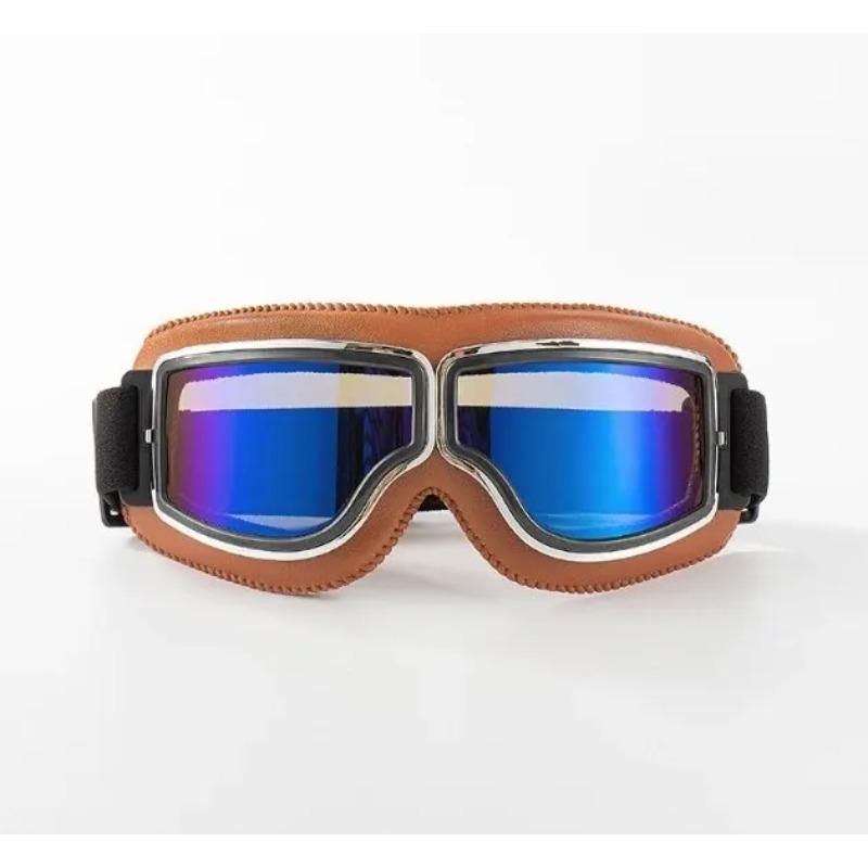 Motorradbrille Winddichte Motorradhelmbrille Sonnenbrille Retro Universal Klappbar Leder Retro Motorrad Zubehör