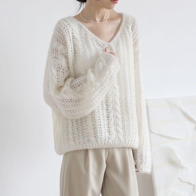 Hollow Out Thin Knitted Sweater for Women Simple and Lazy Style for Spring and Summer Pullover Sweater for Women Loose Top