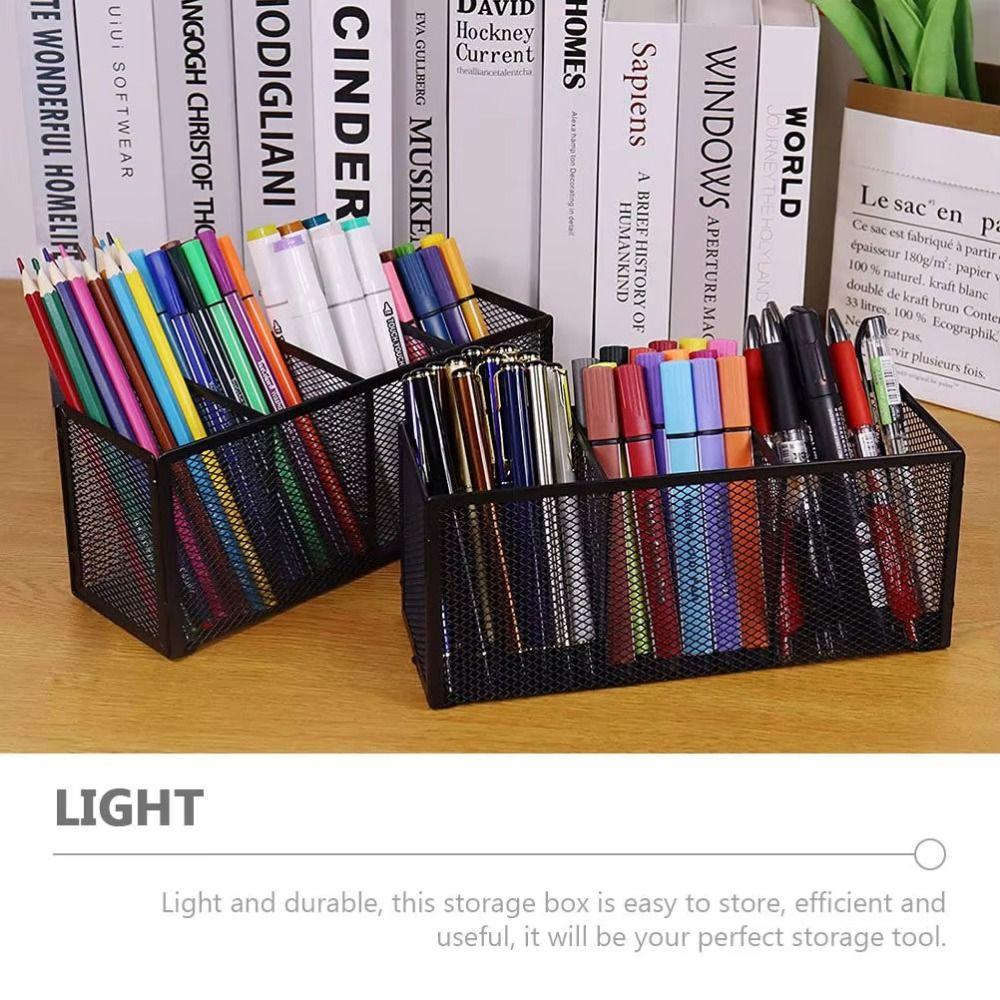 3/4/5/6 Grids Mesh Desk Organizer Metal Pencil Holder Multifunctional Pen Storage Box  For Students