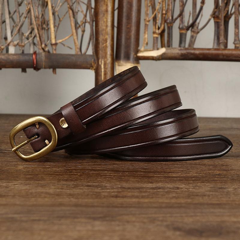 Retro Ins Style Belt Women's Fashion All-Match Genuine Cattlehide Leather Surface Jeans Decorative Thin Belt