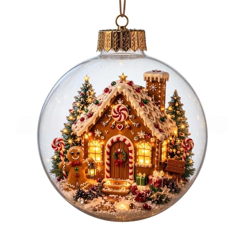 1Pc 6Cm Acrylic Material Christmas Ball Ornament Transparent Design With Light Santa Claus Pendant Hanging Christmas Decor