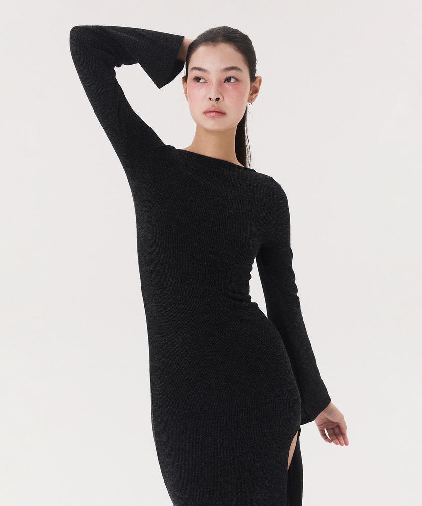 Kkuape Knit Long Slit Dress_Melange Gray