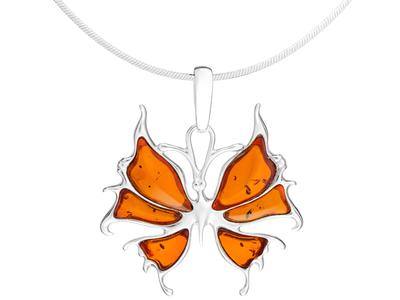 Short Silver Women's Butterfly Necklace with Amber Butterfly Choker Silver 40