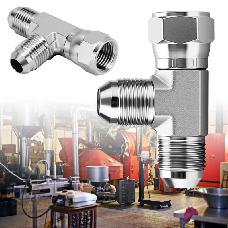 2Pcs 6602-06-06-06 Run Tees Swivel Hose Fittings 3/8inch JIC (9/16"-18 thread) Male x 3/8inch JIC Female Stainless Steel Hydraulic T Adapter Fitting