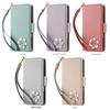 Carina custodia a portafoglio in pelle con coniglio e fiore 3D, supporto per telefono, per iPhone 17 Air 16 15 PM 14 13 12 11 Pro Max XR XS SE 16e 6 7 8 Plus, slot per schede, cover a libro