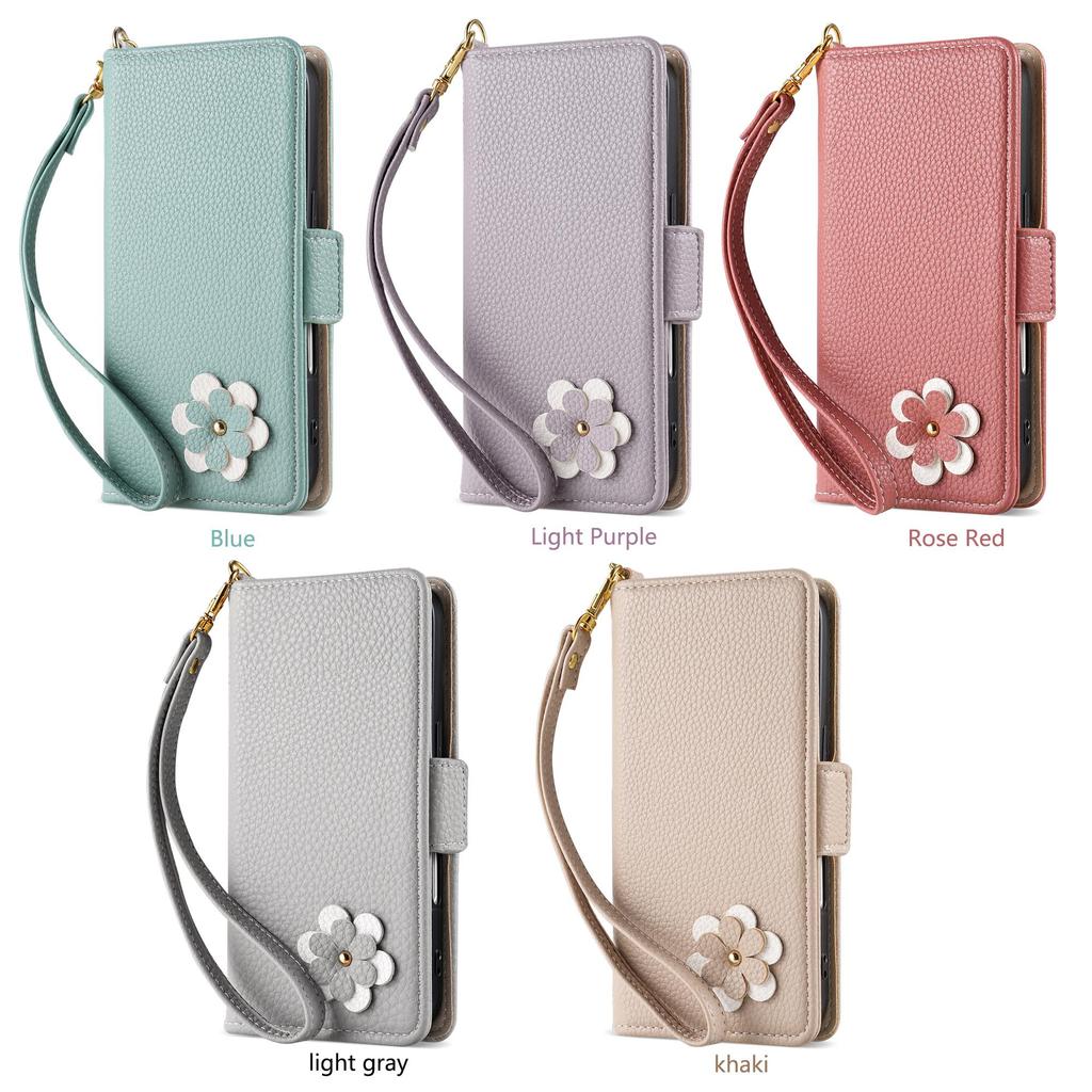 Carina custodia a portafoglio in pelle con coniglio e fiore 3D, supporto per telefono, per iPhone 17 Air 16 15 PM 14 13 12 11 Pro Max XR XS SE 16e 6 7 8 Plus, slot per schede, cover a libro