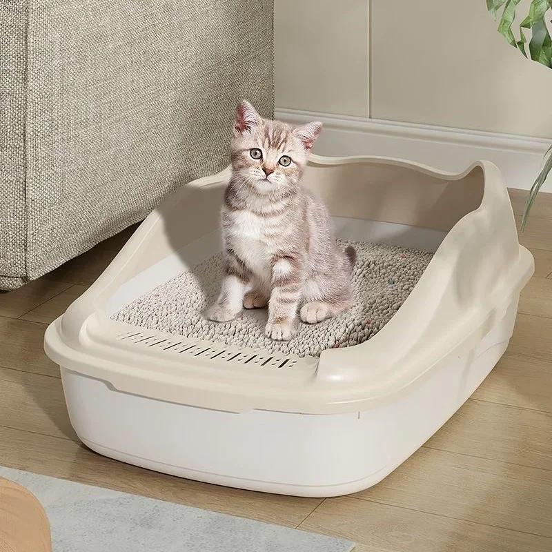 Anti-Splash Cat Litter Box & Bedpan - Pet Sandbox for Kitties/Kittens Convenient Cleaning Cat Toilet Essential Pet Supplies