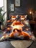 Warm Minimalist Style 3D Pattern of Animal Fox Bedding Set Elves Brushed Digital Printing Duvet Cover Soft Comfortable for Bed