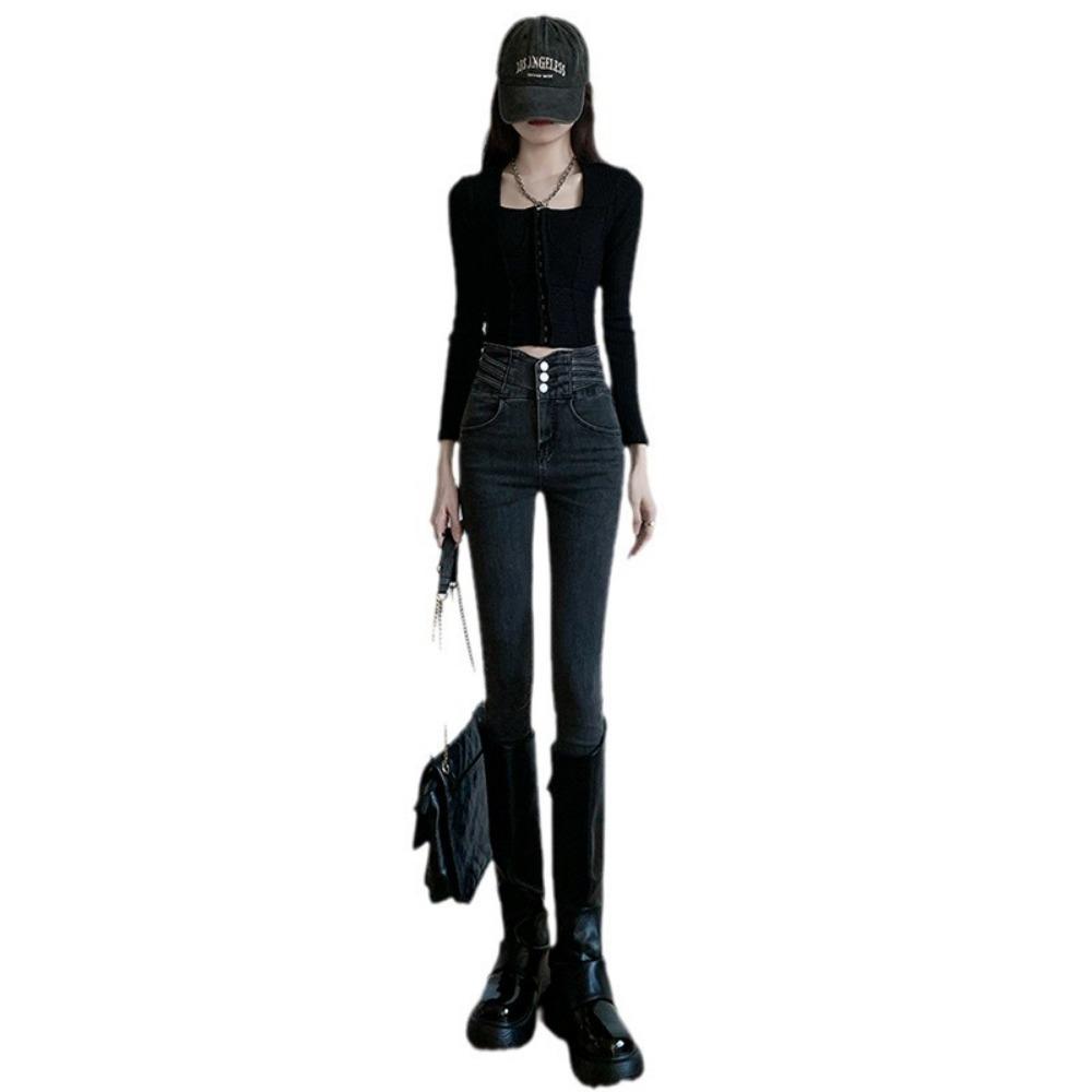 High Waist Tight Jeans Women's Pencil Spring and Autumn New Korean Version Slim and Thin Versatile Small Feet Trousers Ins Tide