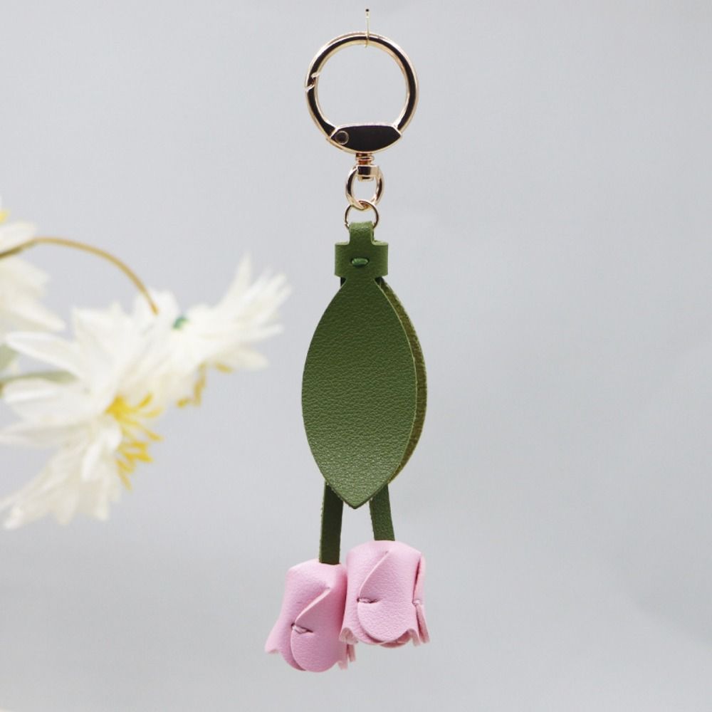 Dopamine Tulip Bag Pendant PU Leather Car Key Chains Creative Fresh Backpack Decoration Woman