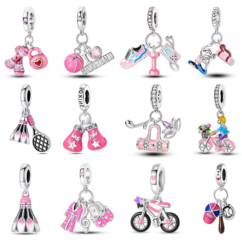 New Copper Basketball Football Yoga Sports Series Charms Beads Fit Pandach Original Bracelets Diy Jewelry Birthday Gift