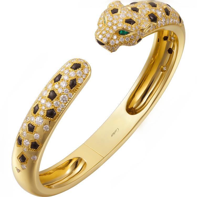 Kajia 925 Silver CNC Panther Bracelet – Smooth Half-Diamond & Full-Diamond Fashion Cheetah Double-Headed Leopard Bangle