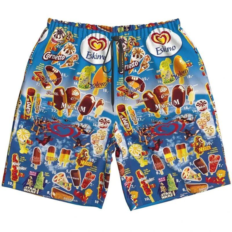 Drukowane 3D Zimne Lody Spodenki Plażowe Męskie Hawajski Wzór Lodów Krótkie Spodnie Letnie Codzienne Luźne Kąpielówki Streetwear