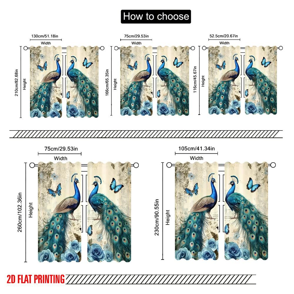 2pcs,2D Plane Printing Contemporary Curtains Peacock Elegance(2) Durable Polyester (without Rod) Gifts Ldeal for Living Room and