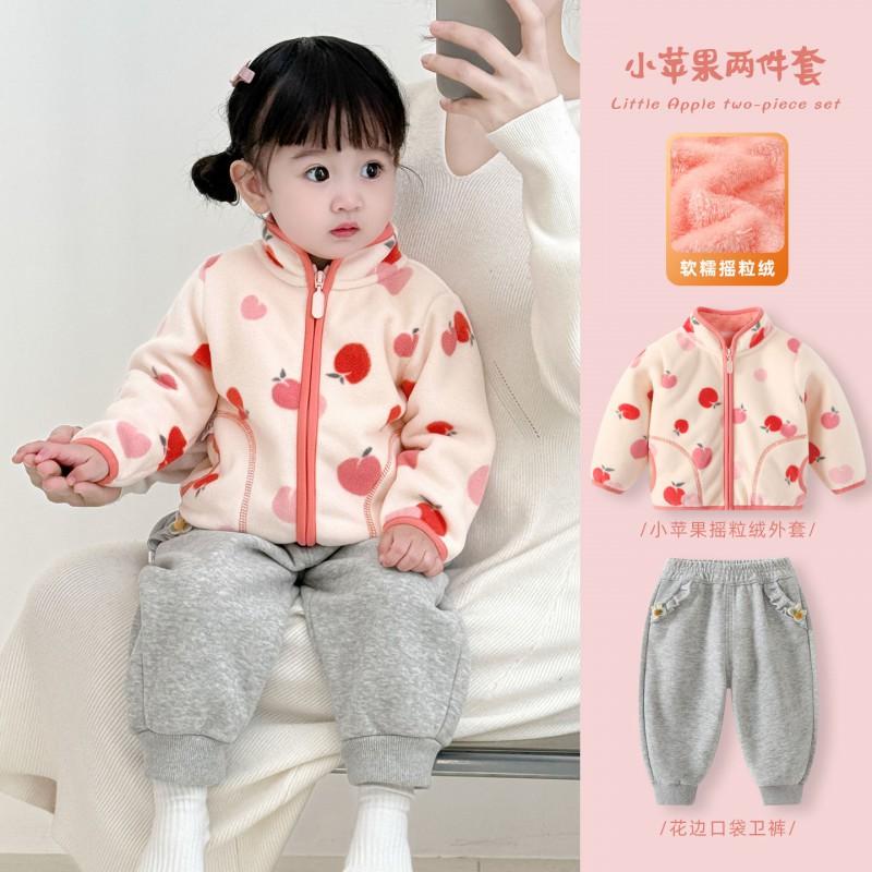 Girls Winter Warm Fleece Cardigan Jacket Toddlers 1-3 Years Soft Cotton Outerwear With Stand Collar