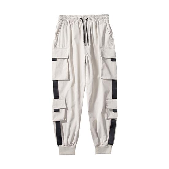 Herre Cargobukser Løse ankelbånd med snøring Elastisk midje Ensfarget multilommer Stroppdekor Fitness Streetwear Utendørs reisesportsbukser