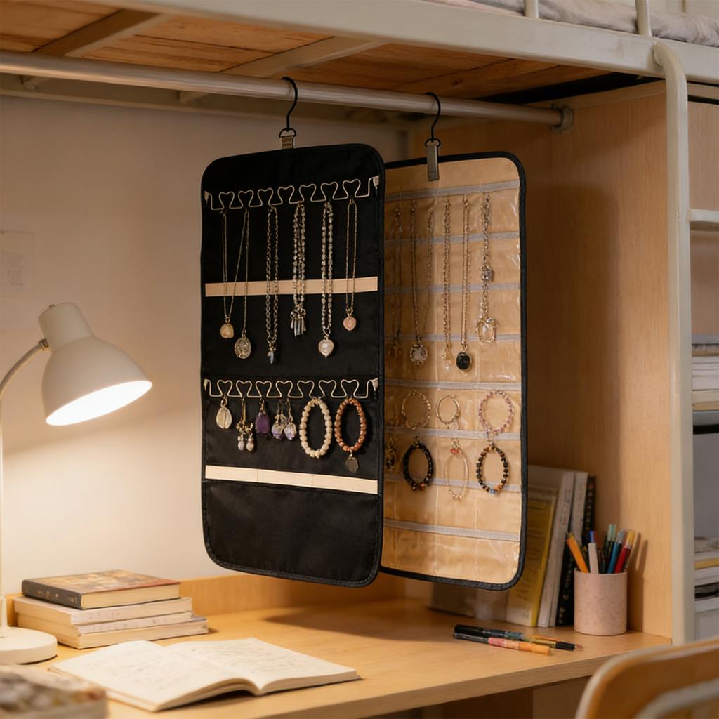 Hängender Schmuck-Organizer Aufbewahrungsrolle mit Aufhänger Wand-Halskettenständer Display Hängend Wand-/Tür Metallhaken Doppelseitiges Schmuckregal