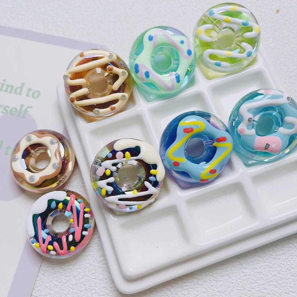 SW27 3Pcs Cute Colored Hand Painted Sweet Donut Meticulous Beads Exquisite Colorful Necklace Bracelet Diy Fashion Trend Beads
