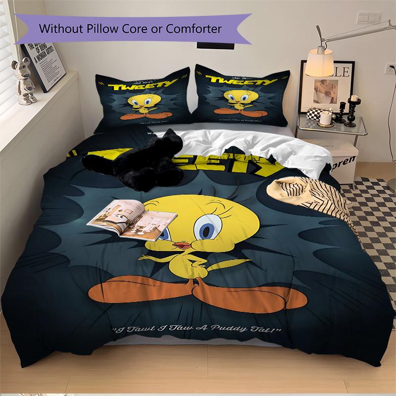 3pcs bedding set Tweety Bird Looney Tunes Includes 1 Comforter + 2 Pillowcases, Without Pillow Inserts, Soft Comfortable, Lightweight Breath