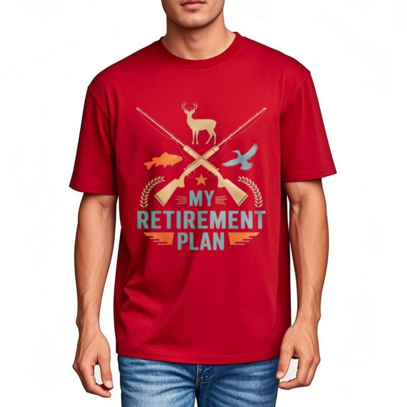 Workout For Him Short Sleeve Tshirt Black My Retireunisext Plan With Hunting And Fishing Motif Minimalist For Him Tee Shirt