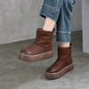 Johnature Genuine Leather Thick Soled Snow Boots Round Toe And Thickened Plush Warm Women's Cotton Boots