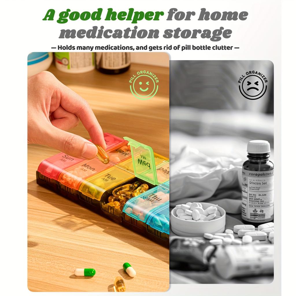 Große Größe 7 Tage Pillenorganisator mit täglichen Zwei-Dosen-Fächern Langlebiges PP-Material Vitamin- und Medikamentenspender zur wöchentlichen Aufbewahrung