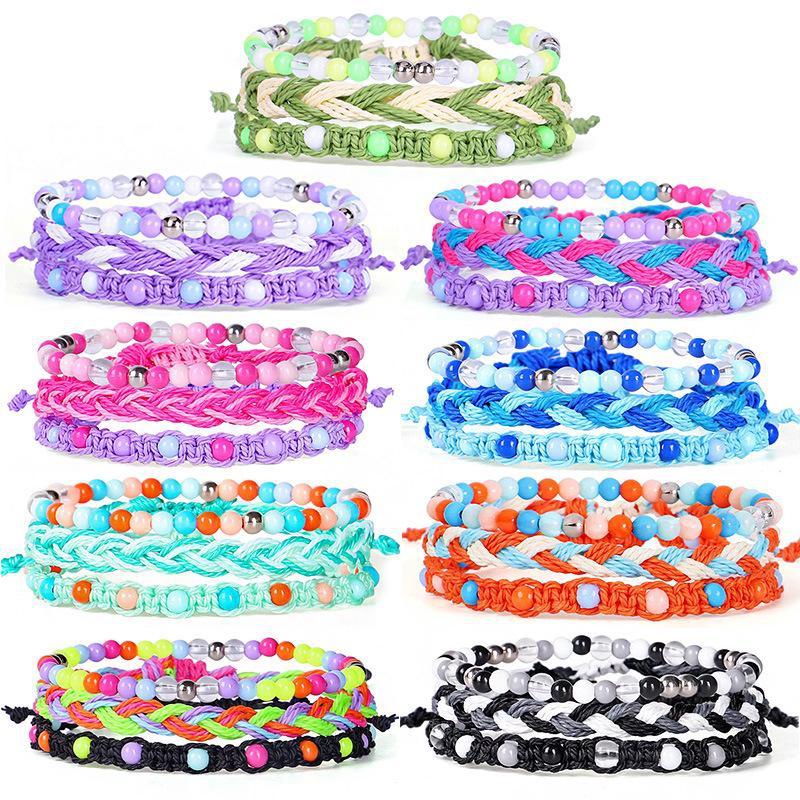 3 Stück/Set böhmische geflochtene Stretch-Freundschaftsarmbänder stapelbare perlengewebte Schnurarmbänder verstellbare Wellenseilarmbänder MYY