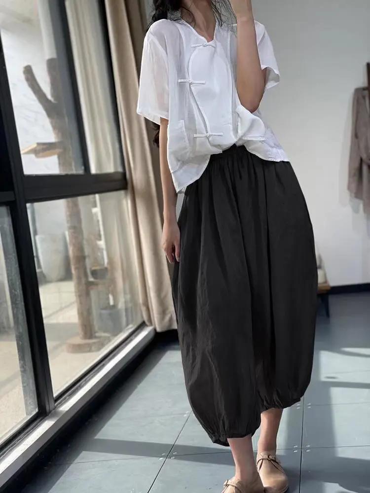 Oversized Summer Chic Casual Women Cotton Ankle Length Harem Pant Korea Ladies Womens Loose Big Size Pleated Trousers
