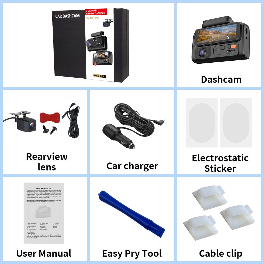4K 2/3-Lens Dash Cam, WiFi, Night Vision, Phone Sync, 24-Hour Parking Monitor