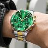 OLEVS Analog Quartz 30M Water Metal Date Silver Stainless Large Green Men's Watch, Resistant, Band, Display, Steel, Dial,