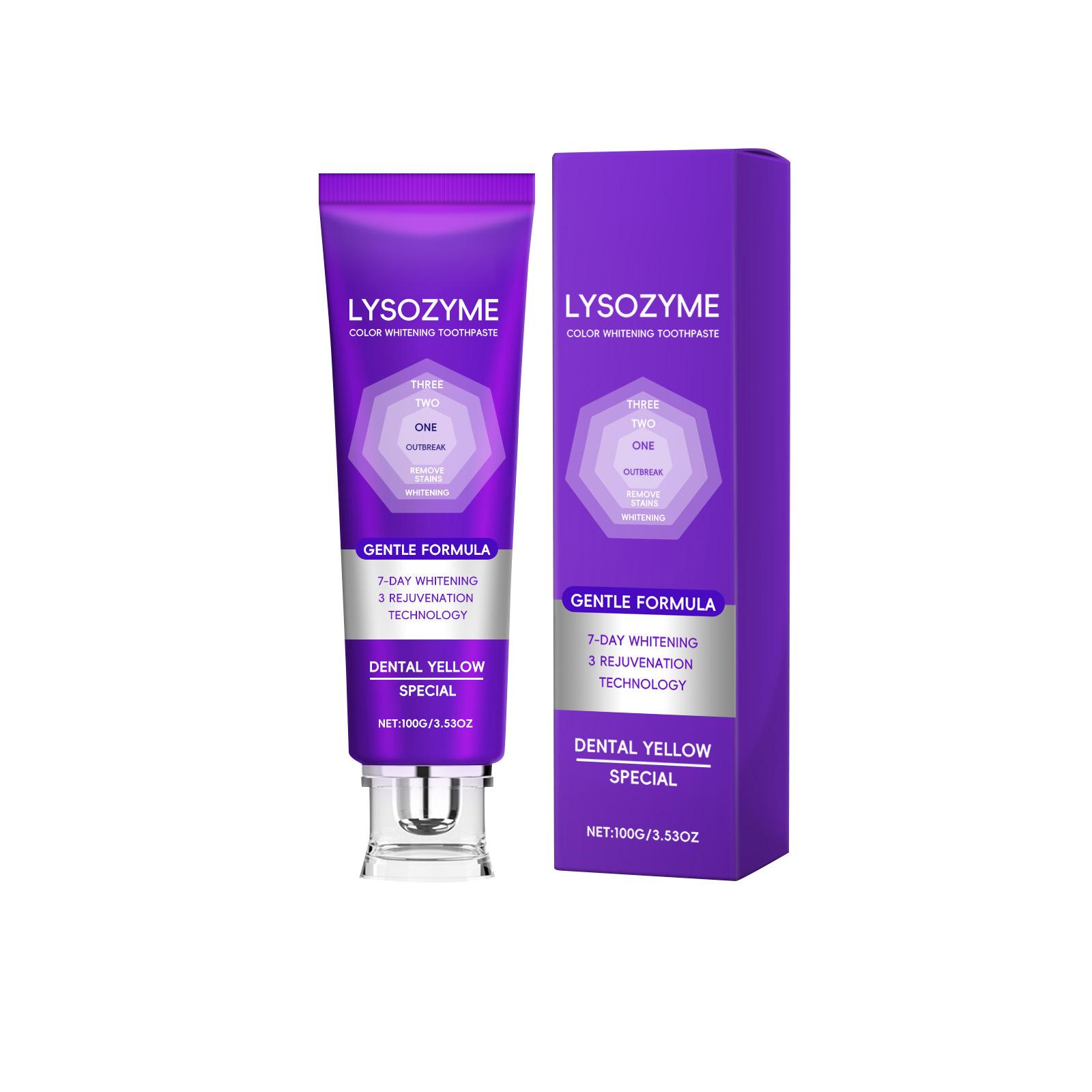 

Отбеливающая зубная паста может осветлить глубокие желтые пятна, отбелить зубы, а зубная паста может освежить дыхание фиолетовый