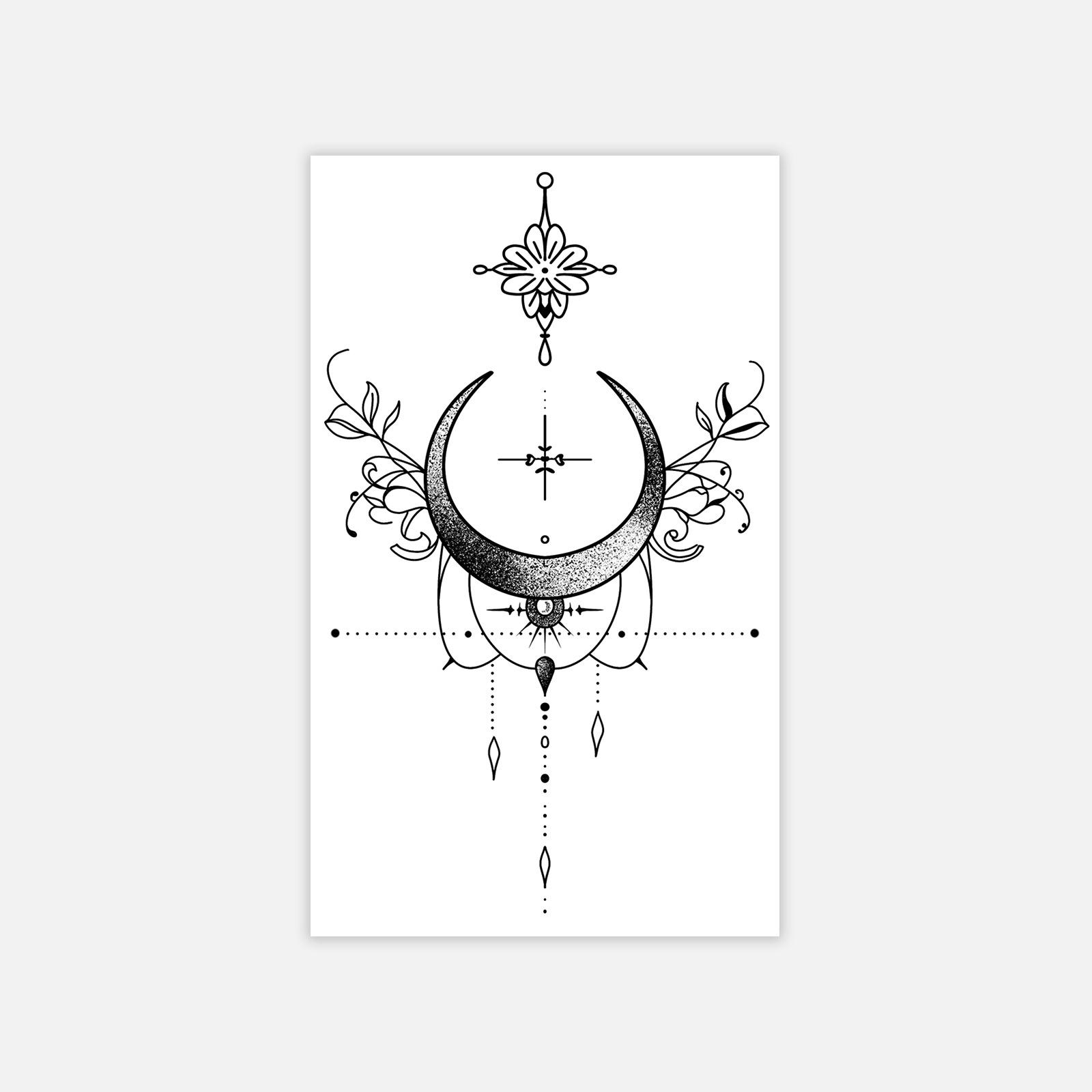 Dark Moon Totem Tattoo Sticker Simple High-End Aesthetic Tattoo Sticker 6*10