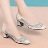 Fashion 2025 Summer Fashion Hollow Out Genuine Leather Pumps Women Shoes Med Heels Square Heel Mesh  Office Shoes Crystal